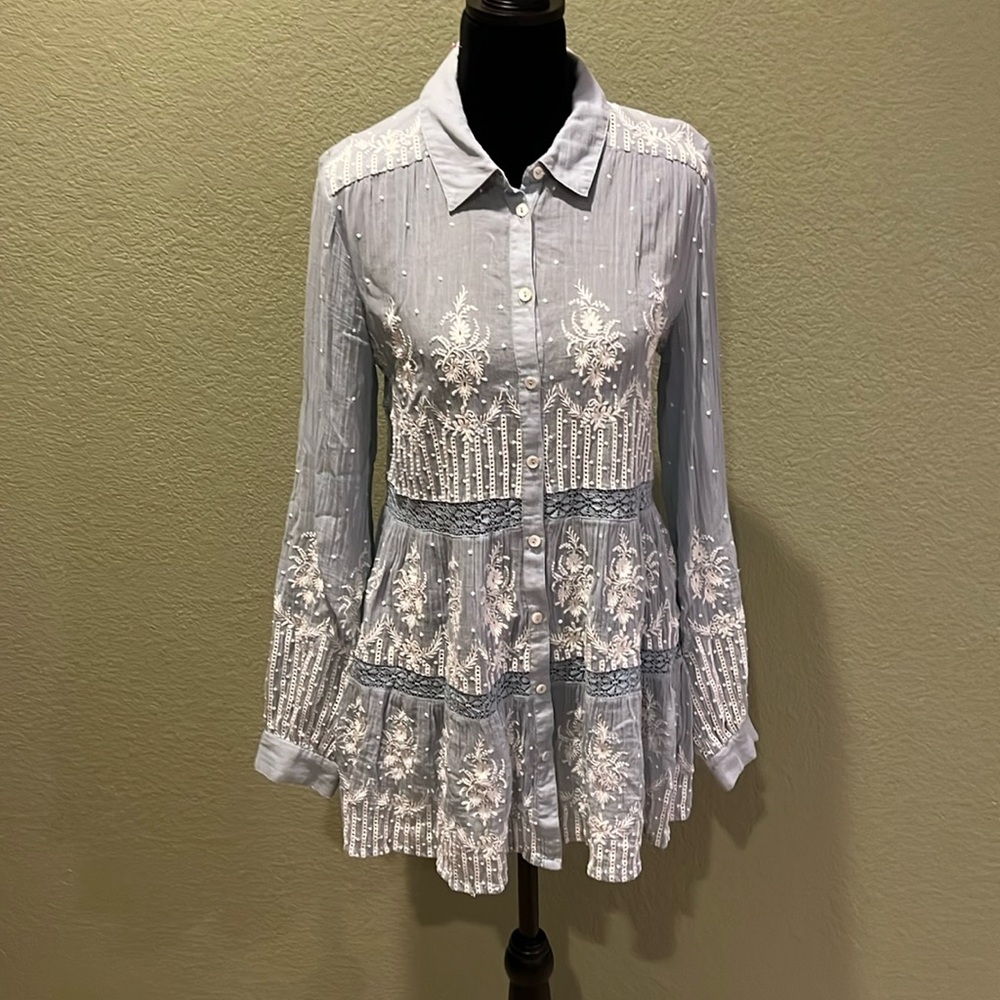 Light blue embroidered tunic